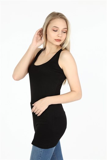 Kalın Askılı Rambo Viskon Siyah Uzun Body