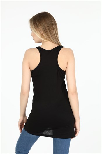 Kalın Askılı Rambo Viskon Siyah Uzun Body