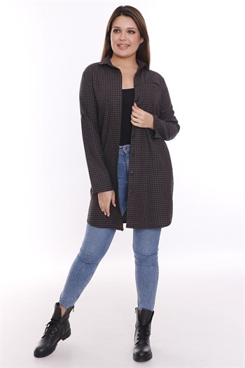 Kareli Gizli Cepli Kolu Apoletli Uzun Dokuma Tunik Gömlek