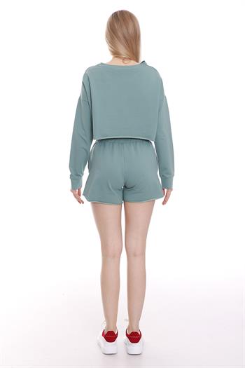 Crop Yandan Cepli Şort Takım