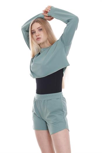 Crop Yandan Cepli Şort Takım
