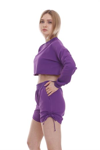 Yanları Bağcık Detaylı Crop Şort Takım