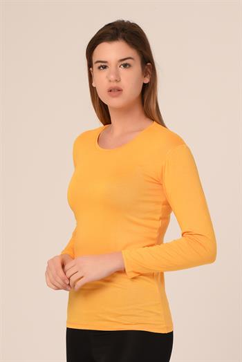 Yuvarlak Yaka Uzun Kollu Viskon Hardal Body