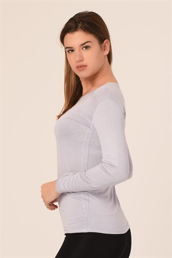 Yuvarlak Yaka Uzun Kollu Viskon Gri Body