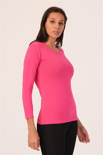 Yuvarlak Yaka Uzun Kollu Viskon Fuşya Body