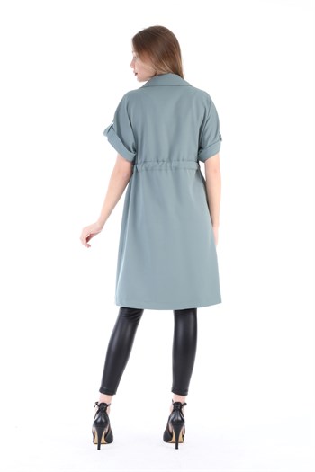 Mono Collar Waist Tunnel Pocket Epaulette Short Sleeve Unlined Mink Vest