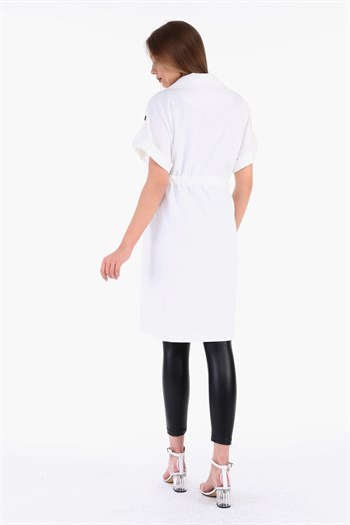 Mono Collar Waist Tunnel Pocket Epaulette Short Sleeve Unlined White Vest