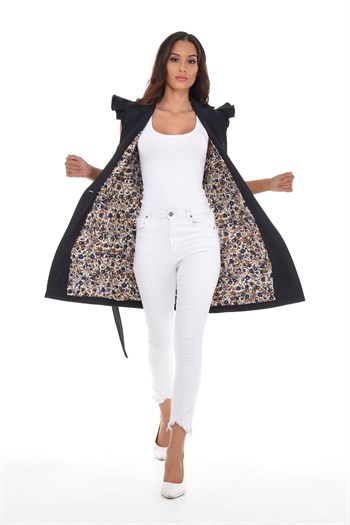 Mono Collar Windbreaker Epaulette Double Breasted Black Vest