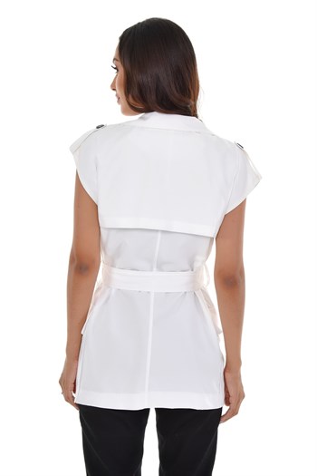 Mono Collar Windbreaker Epaulette Double Breasted White Vest