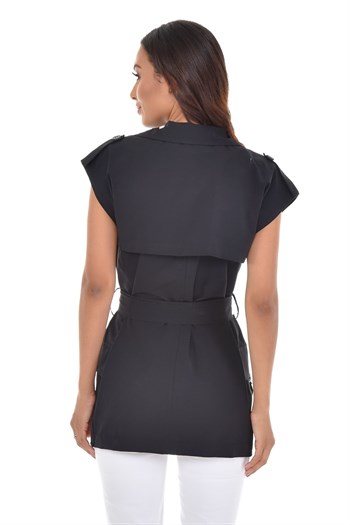 Mono Collar Windbreaker Epaulette Double Breasted Black Vest