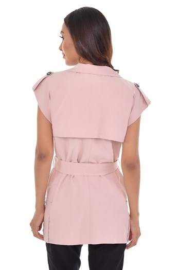 Mono Collar Windbreaker Epaulette Double Breasted Light Pink Vest