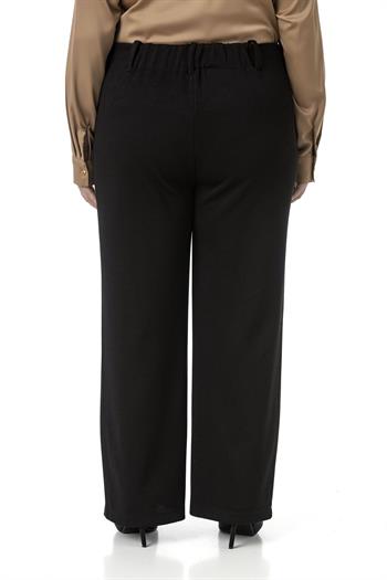 Büyük Beden Beli Arkadan Lastikli Boru Paça Klasik Siyah Pantolon
