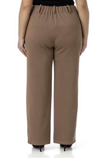 Büyük Beden Beli Arkadan Lastikli Boru Paça Klasik Vizon Pantolon