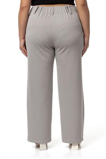 Büyük Beden Beli Arkadan Lastikli Boru Paça Klasik Gri Pantolon