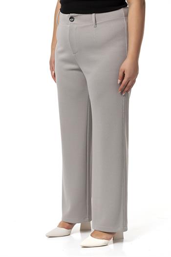 Büyük Beden Beli Arkadan Lastikli Boru Paça Klasik Gri Pantolon