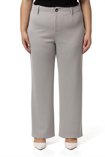 Büyük Beden Beli Arkadan Lastikli Boru Paça Klasik Gri Pantolon