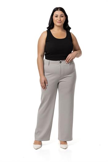 Büyük Beden Beli Arkadan Lastikli Boru Paça Klasik Gri Pantolon