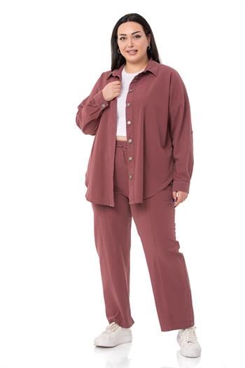 Plus Size Plum Trousers with Elastic Waist and Rope Gather Detail
