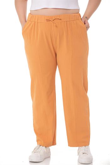 Plus Size Mustard Trousers with Elastic Waist and Rope Gather Detail