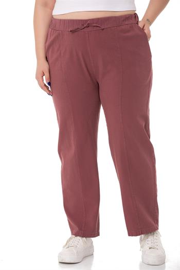 Plus Size Plum Trousers with Elastic Waist and Rope Gather Detail