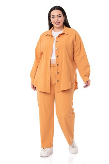 Plus Size Mustard Trousers with Elastic Waist and Rope Gather Detail