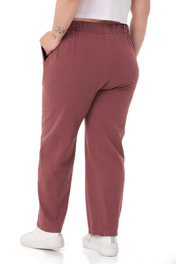 Plus Size Plum Trousers with Elastic Waist and Rope Gather Detail