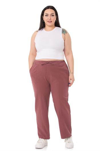Plus Size Plum Trousers with Elastic Waist and Rope Gather Detail