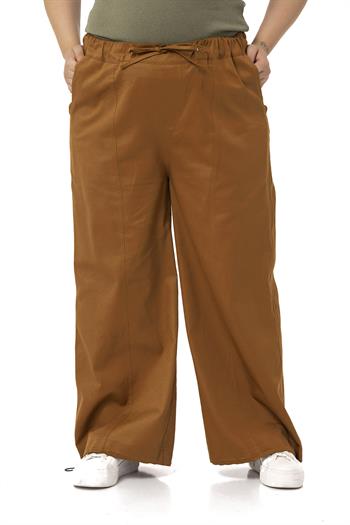 Plus Size Wide Leg Tie Detailed Gabardine Cinnamon Trousers