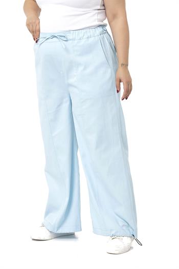 Plus Size Wide Leg Tie Detailed Gabardine Baby Blue Trousers