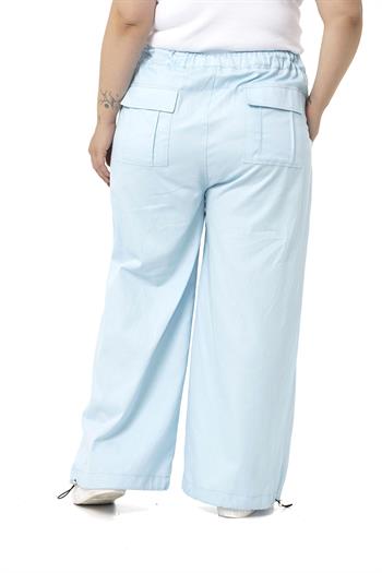Plus Size Wide Leg Tie Detailed Gabardine Baby Blue Trousers