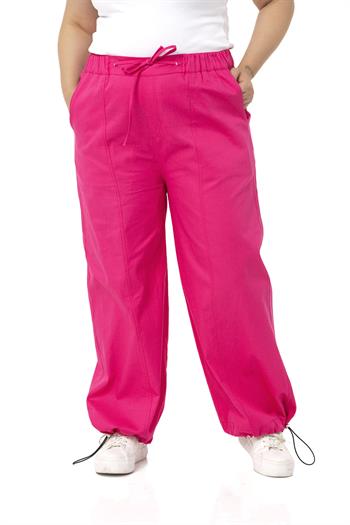 Plus Size Wide Leg Tie Detailed Gabardine Fuchsia Trousers