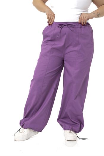 Plus Size Wide Leg Tie Detailed Gabardine Purple Trousers
