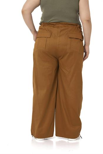 Plus Size Wide Leg Tie Detailed Gabardine Cinnamon Trousers