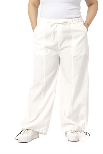 Plus Size Wide Leg Tie Detailed Gabardine White Trousers