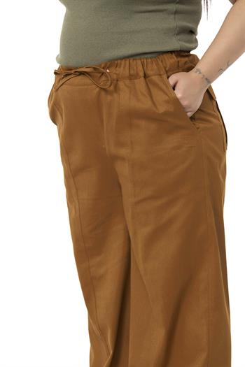 Plus Size Wide Leg Tie Detailed Gabardine Cinnamon Trousers