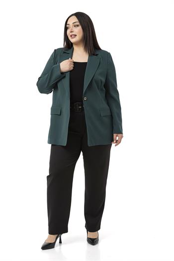 Büyük Beden Önü Pileli Cepli Kemerli Siyah Pantolon