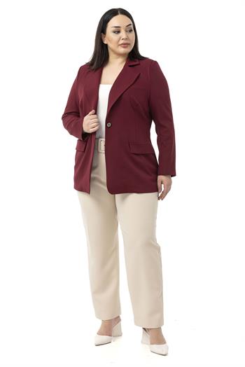 Büyük Beden Önü Pileli Cepli Kemerli Bej Rengi Pantolon