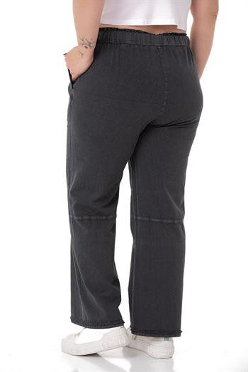 Plus Size Tasseled Black Trousers with Sewing Detail and Pockets