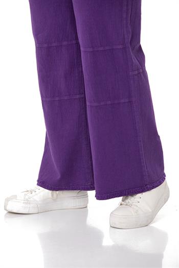 Plus Size Tasseled Purple Trousers with Sewing Detail and Pockets