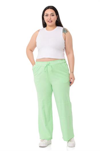 Plus Size Tasseled Green Trousers with Sewing Detail and Pockets