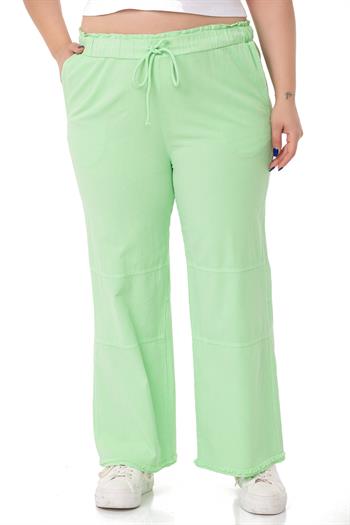 Plus Size Tasseled Green Trousers with Sewing Detail and Pockets