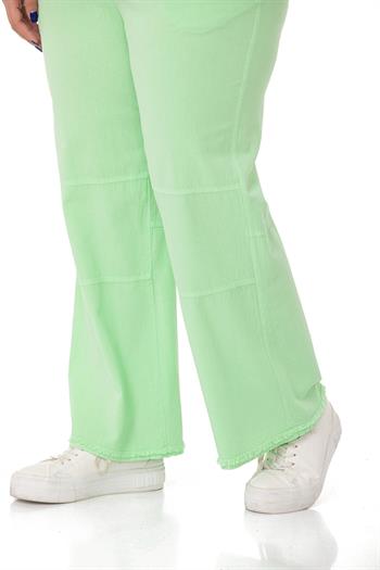 Plus Size Tasseled Green Trousers with Sewing Detail and Pockets