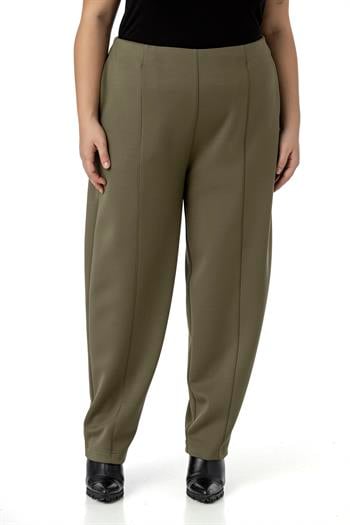 Büyük Beden Yarım Şalvar Beli Arkadan Lastikli Cepli Haki Pantolon