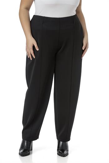 Büyük Beden Yarım Şalvar Beli Arkadan Lastikli Cepli Siyah Pantolon