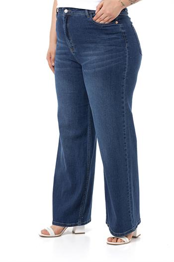 Plus Size High Waist Wide Leg Blue Denim Trousers