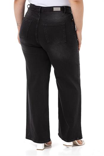 Plus Size High Waist Wide Leg Black Denim Trousers