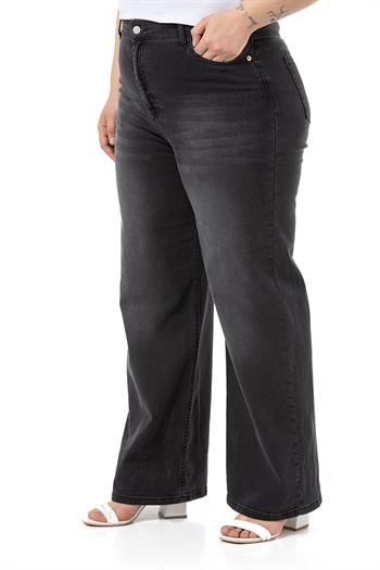Plus Size High Waist Wide Leg Anthracite Denim Trousers