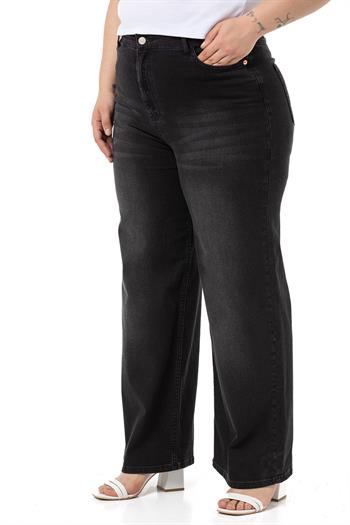 Plus Size High Waist Wide Leg Black Denim Trousers