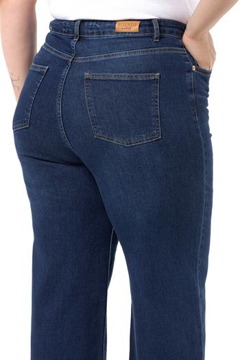 Plus Size High Waist Wide Leg Navy Blue Denim Trousers