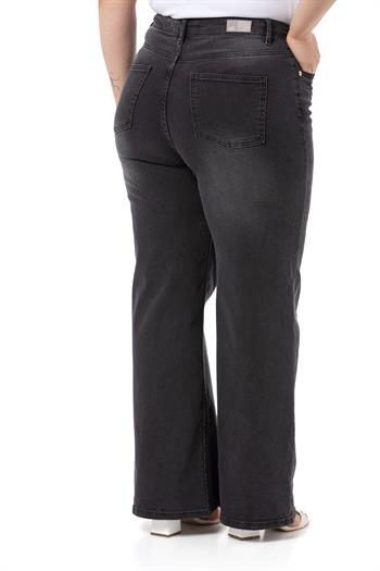 Plus Size High Waist Wide Leg Anthracite Denim Trousers
